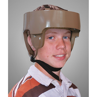 Special needs shop kid with helmet