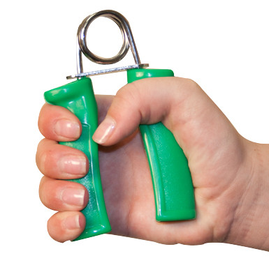 CanDo® Ergonomic Hand Grip Exerciser - Green - Medium Resistance - In Use