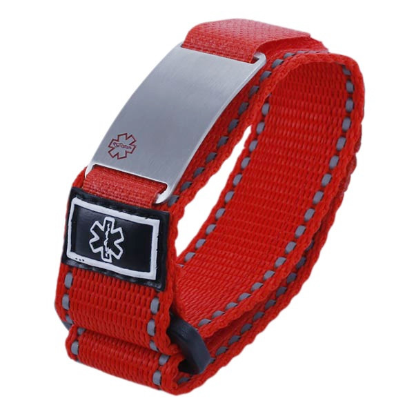 Adjustable Red Sports ID Medical Bracelet - In Use