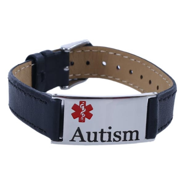 Black Leather Autism Bracelet with Adjustable Strap