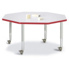 Berries® Octagon Activity Table - Gray Top with Red Exterior - Mobile Legs